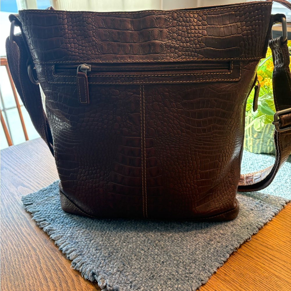 Source Unknown Brown Croc-Embossed Shoulder Bag - image 2